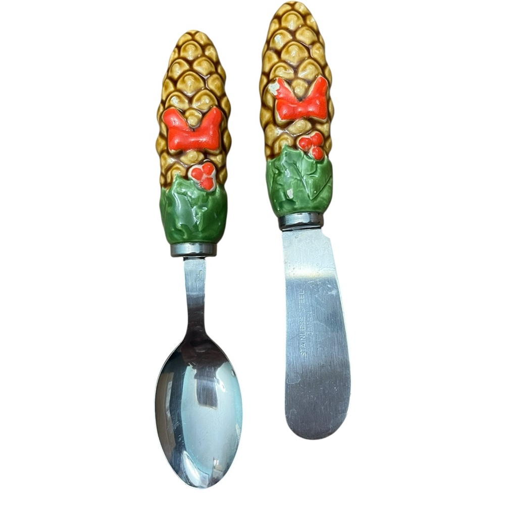 Vintage‎ Holiday Hors D'oeuvres Spoon and Spreader Set